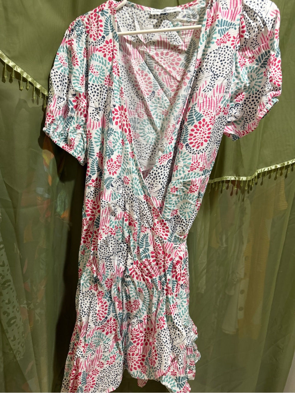 Michelle McDowell Floral Wrap Dress with Pink & Mint Leaf Print